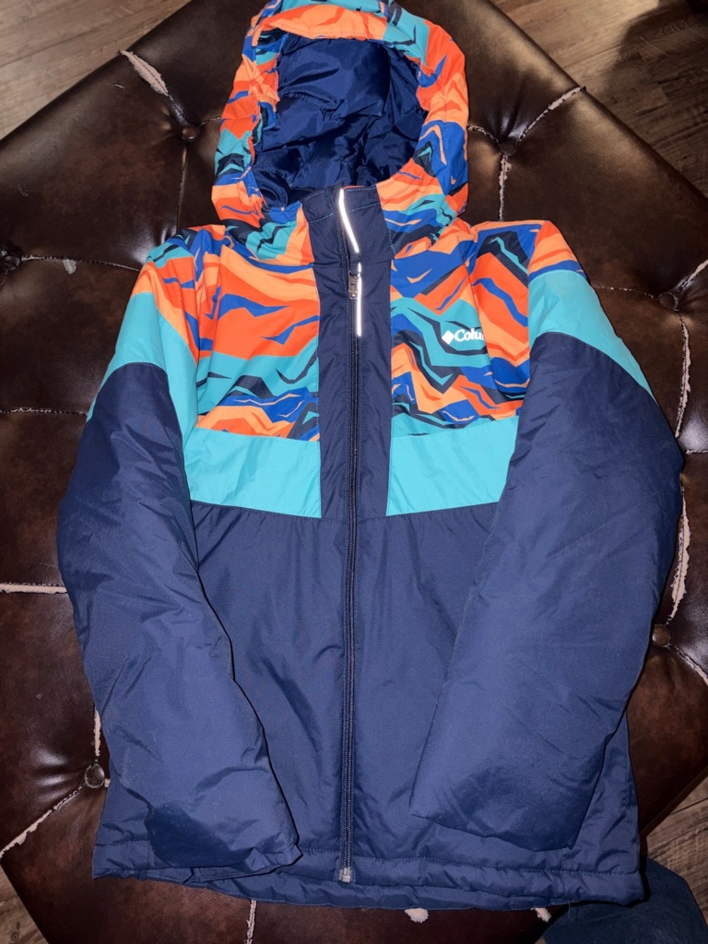 Columbia Navy, Teal & Orange Colorblock Hooded Puffer